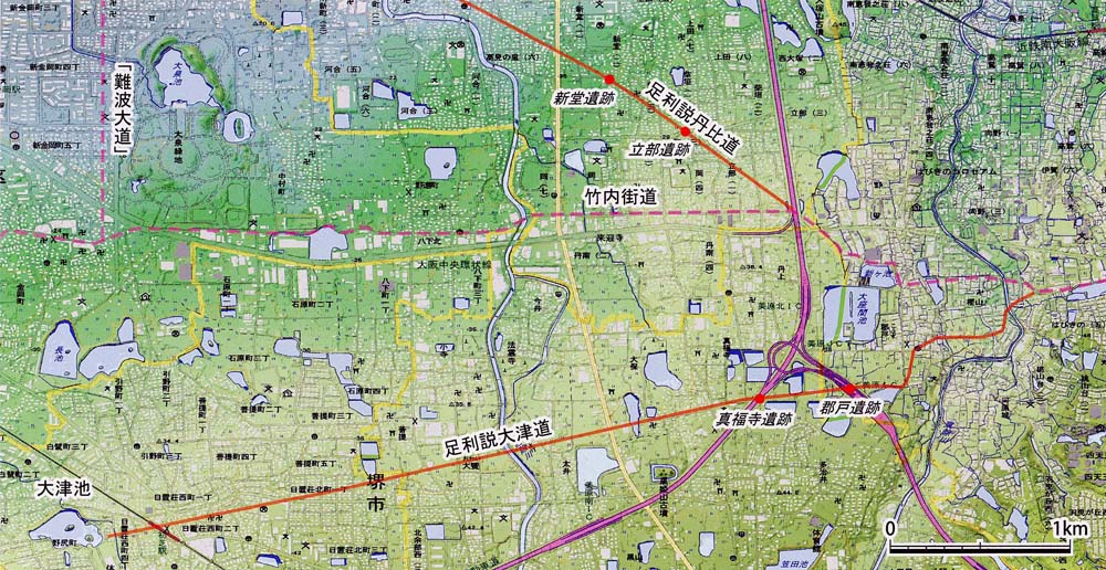 竹内街道の斜方位道路