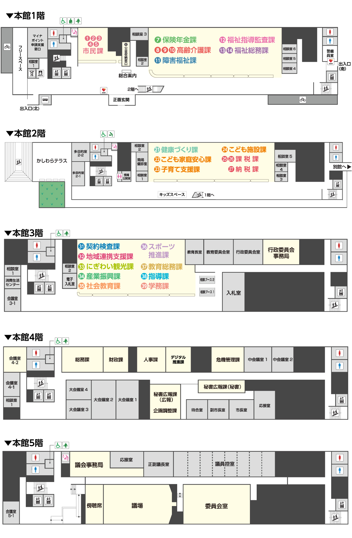 柏原市役所本館案内図
